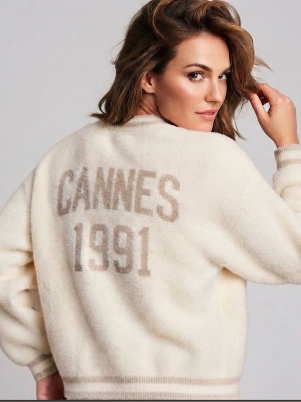 ASCOT & HART CANNES 1991 Fuzzy Cardigan Sweater XL 27” p2p Cream EUC
